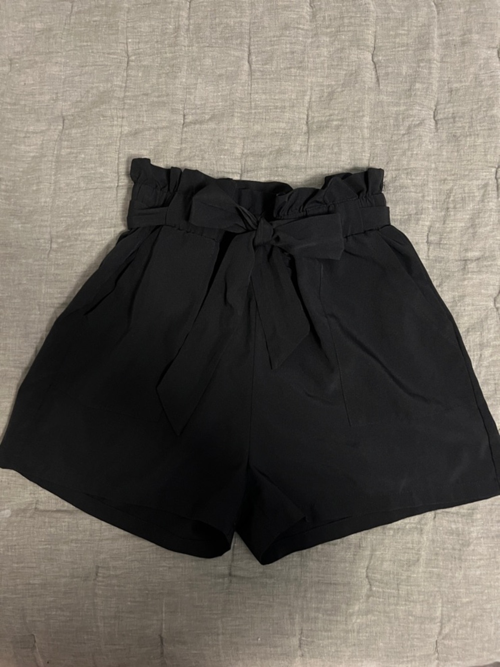 Black Paperbag Waist Tie Shorts - Women